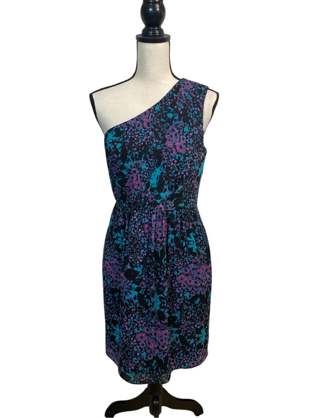 Cyan by Shoshanna One Shoulder Teal and Magenta Party Dress 8